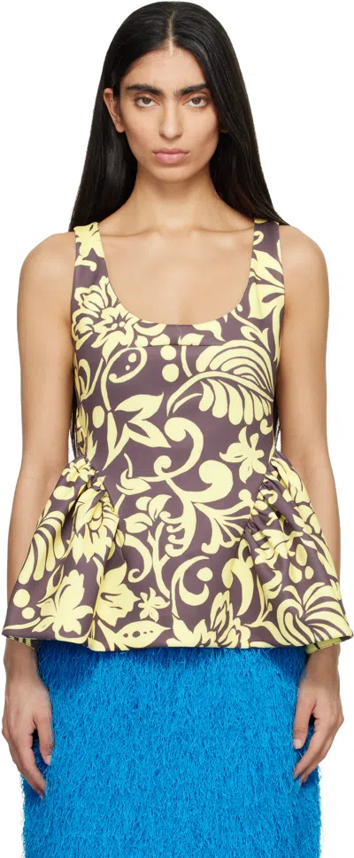 Dries Van Noten Taupe & Yellow Open Blouse In Blue