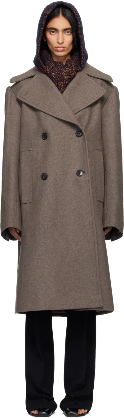 Dries Van Noten Taupe Double-breasted Coat