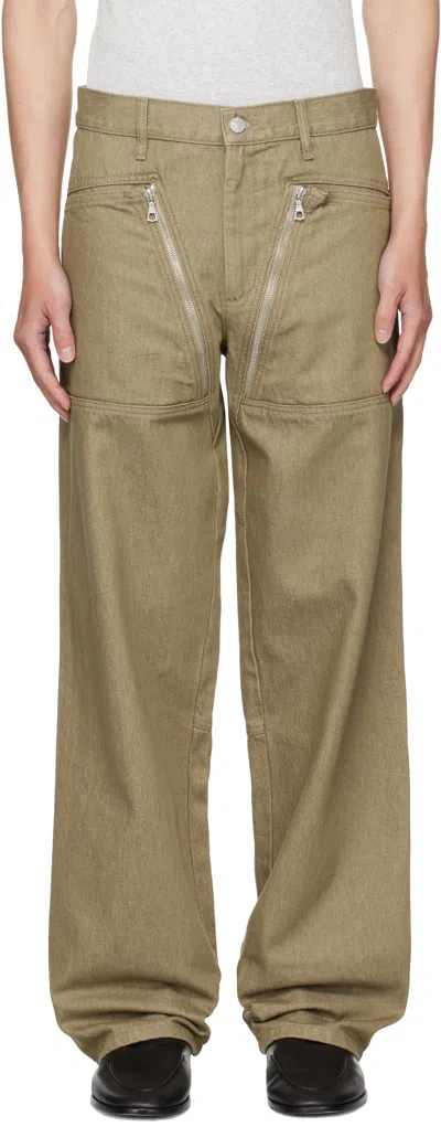 Dries Van Noten Taupe Paneled Jeans In Brown