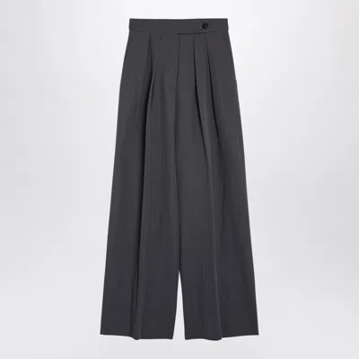 Dries Van Noten Wide Leg High Waist Pleated Front Trousers In Gray