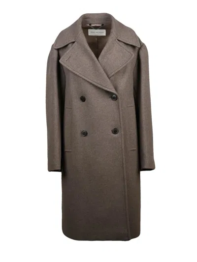 Dries Van Noten Taupe Wool-blend Double-breasted Coat In Gray