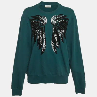 Dries Van Noten Teal Blue Jersey Embroidered Sweatshirt