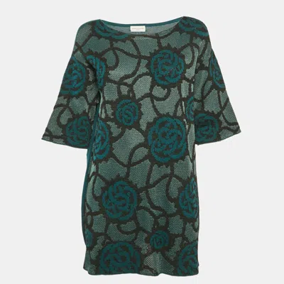Pre-owned Dries Van Noten Teal Green Floral Intarsia Lurex Knit Top M