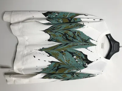 Pre-owned Dries Van Noten Teal Marble Print Halberg Sweatshirt - 18fw In White