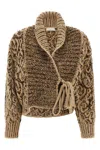 Dries Van Noten Textured Knit Cardigan Shawl Collar In Brown