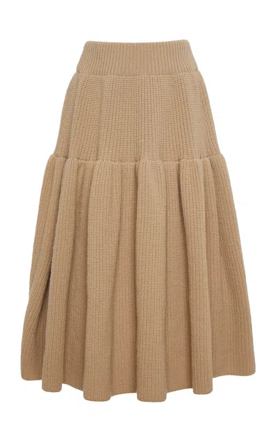 Dries Van Noten Telma Ribbed Wool Midi Skirt In Nude