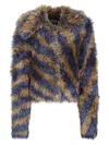 Dries Van Noten Striped Faux Fur Collared Cardigan Jacket In Animal Print