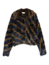 Dries Van Noten Striped Faux Fur Collared Cardigan Jacket In Brown