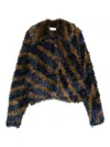 Dries Van Noten Striped Faux Fur Collared Cardigan Jacket In Multi