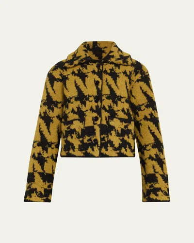 Dries Van Noten Tesnim Wool Knit Houndstooth Cardigan In Black