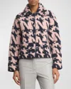 Dries Van Noten Tesnim Wool Knit Houndstooth Cardigan In Navy