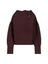 Dries Van Noten Women Burgundy Oversized Wool Sweater In Brown