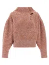 Dries Van Noten Chunky Knit High Neck Sweater With Brooch In Multi