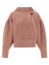 Dries Van Noten Chunky Knit High Neck Sweater With Brooch In Neutral