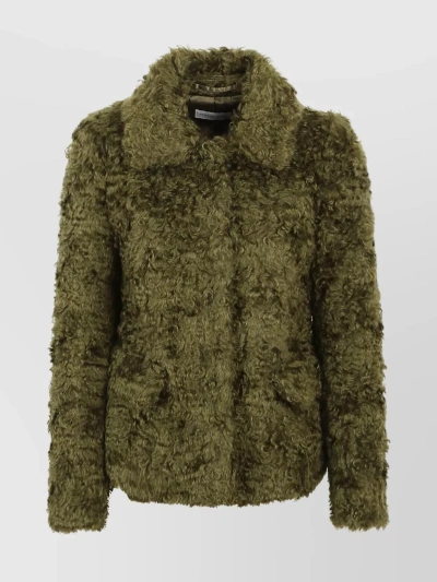 Dries Van Noten Textured Finish Long Sleeve Jacket In Green