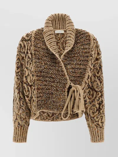 Dries Van Noten Textured Knit Cardigan Shawl Collar In Brown