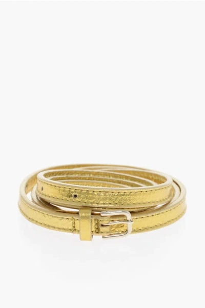 Dries Van Noten Textured Leather Slim Fit Belt 10mm In Gold