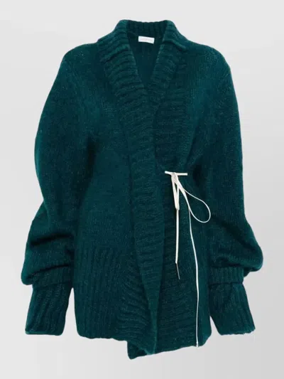 Dries Van Noten Textured Wrap Knit Belted Waist Cardigan In Blue