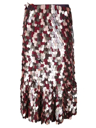 DRIES VAN NOTEN TEXTURED WRAP SKIRT WITH HERRINGBONE SEQUINS