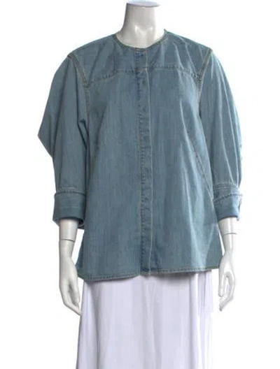 Pre-owned Dries Van Noten Three-quarter Sleeve Button-up Top In Blue