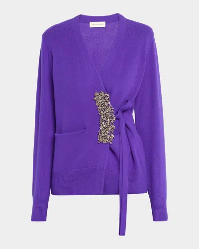 Dries Van Noten Tiah Beaded Cashmere Wrap Cardigan In Purple