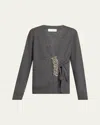 Dries Van Noten Womens Dark Grey Tiah Embellished-patch Cashmere Cardigan In Purple