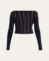 Dries Van Noten Tiba Striped Long-sleeve Crop Top In Blue