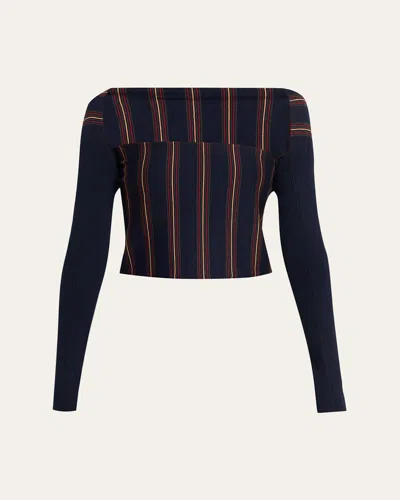 DRIES VAN NOTEN TIBA STRIPED LONG-SLEEVE CROP TOP