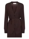Dries Van Noten Tibati Long Cardigan With Thin Belt Clothing In Burgundy