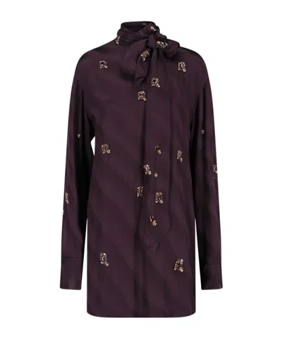 Dries Van Noten Tie Detailed Embellished Shirt In Brown