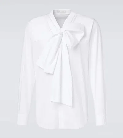 Dries Van Noten Tie-neck Cotton Poplin Shirt In White