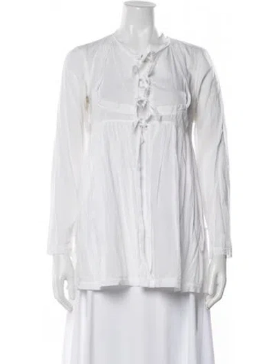 Pre-owned Dries Van Noten Tie Neck Long Sleeve Blouse In White