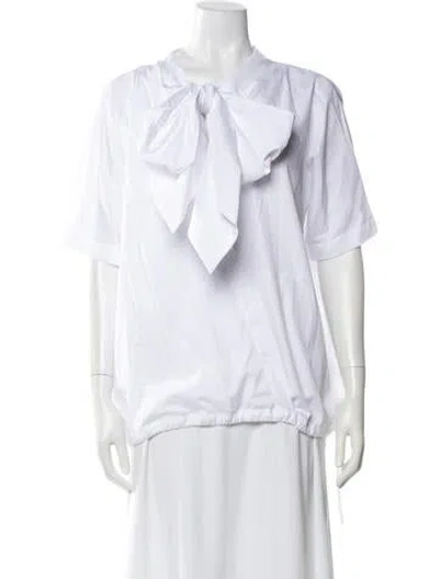 Pre-owned Dries Van Noten Tie Neck Short Sleeve Blouse In White