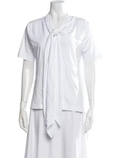 Pre-owned Dries Van Noten Tie Neck Short Sleeve Blouse In White