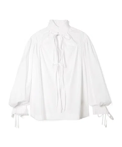 Dries Van Noten Tie-detailed Ruffled Gathered Cotton-poplin Blouse In White