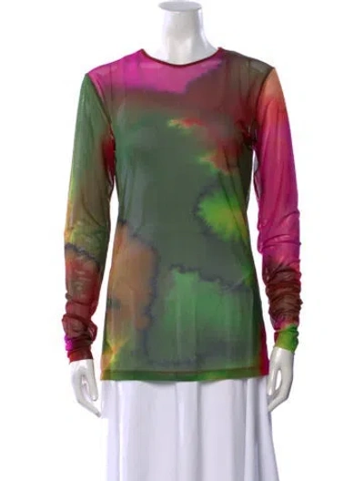 Pre-owned Dries Van Noten Tie-dye Print Crew Neck Top In Green