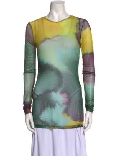 Pre-owned Dries Van Noten Tie-dye Print Crew Neck Tunic In Green