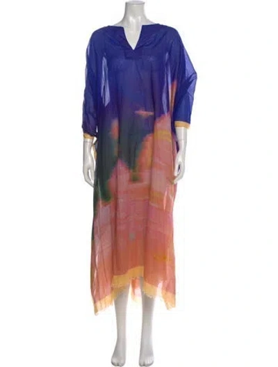Pre-owned Dries Van Noten Tie-dye Print Long Dress In Blue