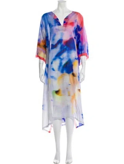Pre-owned Dries Van Noten Tie-dye Print Long Dress In Blue