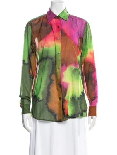 Pre-owned Dries Van Noten Tie-dye Print Long Sleeve Blouse In Green