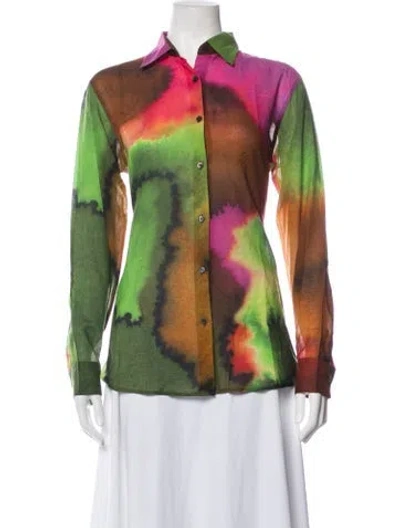 Pre-owned Dries Van Noten Tie-dye Print Long Sleeve Blouse In Green