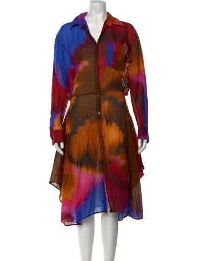 Pre-owned Dries Van Noten Tie-dye Print Midi Length Dress In Brown