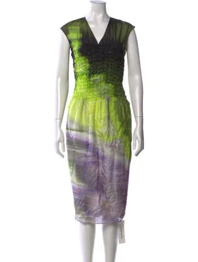 Pre-owned Dries Van Noten Tie-dye Print Midi Length Dress In Green