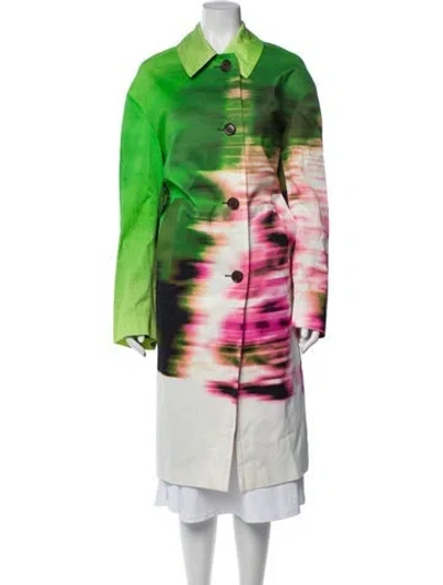 Pre-owned Dries Van Noten Tie-dye Print Trench Coat In Green