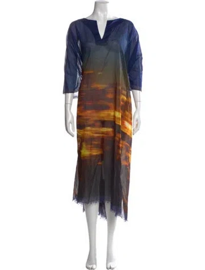 Pre-owned Dries Van Noten Tie-dye Print V-neck Sweater In Blue