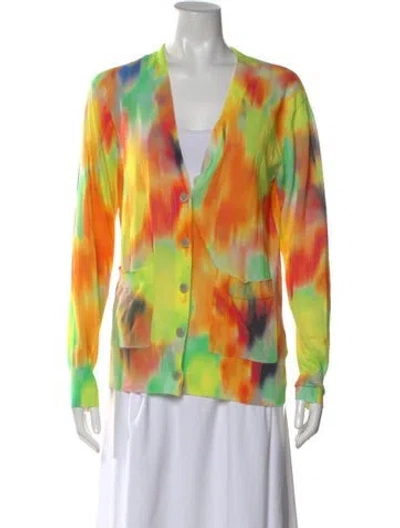 Pre-owned Dries Van Noten Tie-dye Print V-neck Sweater In Orange