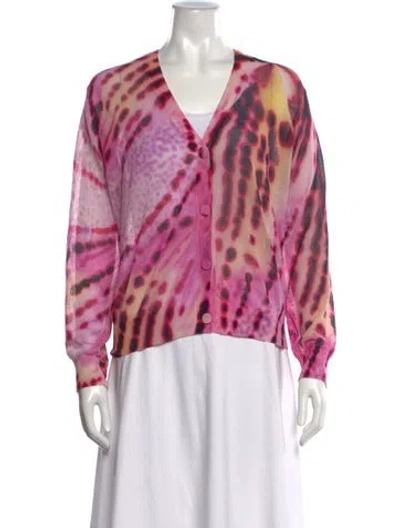 Pre-owned Dries Van Noten Tie-dye Print V-neck Sweater In Pink