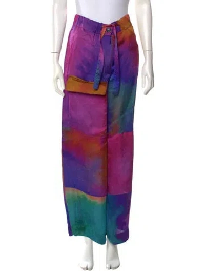 Pre-owned Dries Van Noten Tie-dye Print Wide Leg Pants In Purple
