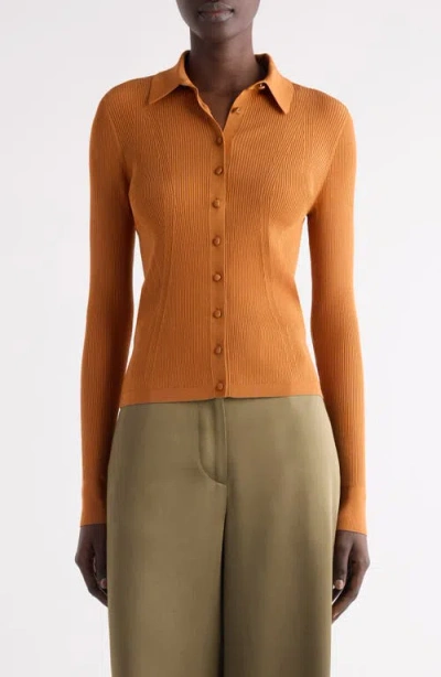 Dries Van Noten Tielt Ribbed Cardigan In Brown