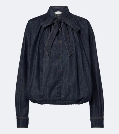 Dries Van Noten Tie-neck Denim Blouse In Blue